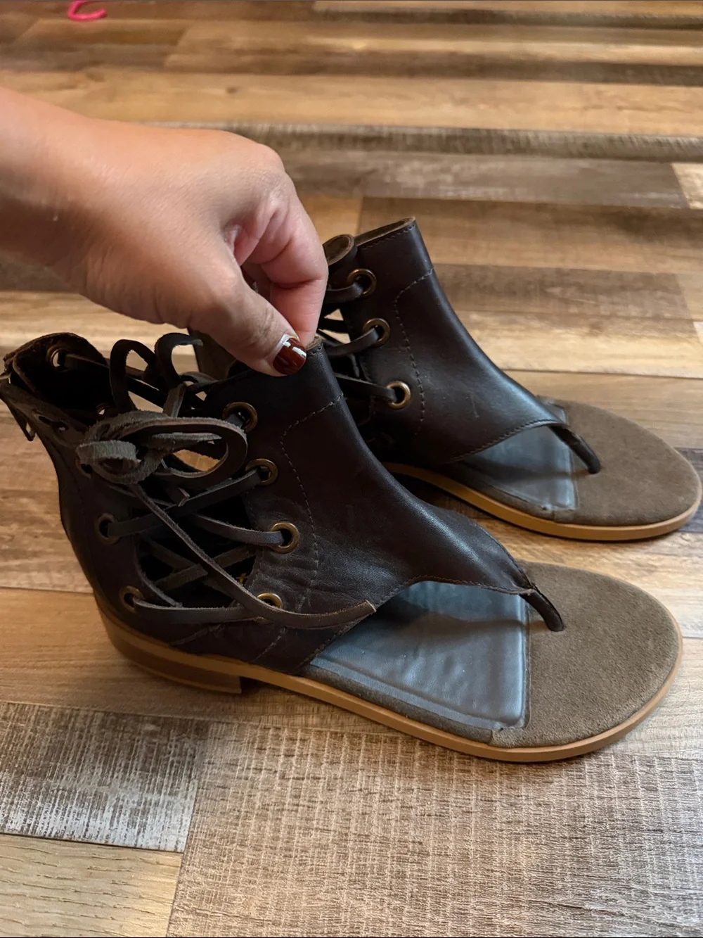 Diba True Leather Brown Lace-Up Toe-Post Sandals